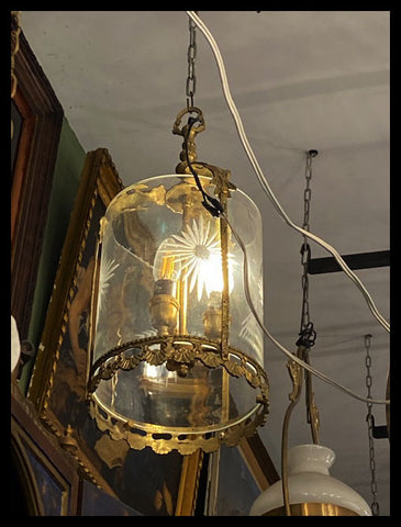 II.2806   FAROL DE BRONCE Y VIDRIO CORTADO