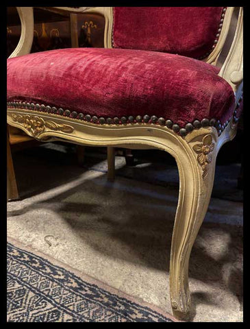 I.3317  PAR DE SILLAS LUIS XV TAPIZ ROJO