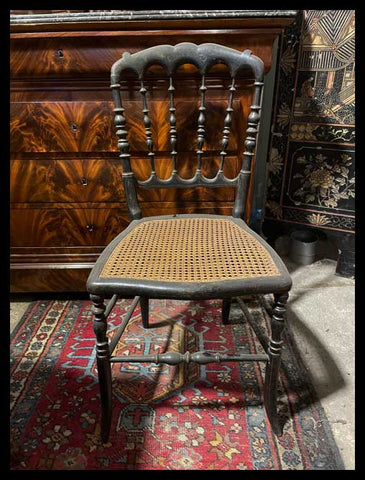 I.3328  PAR DE SILLAS TORNEADAS NEGRAS CON JUNCO