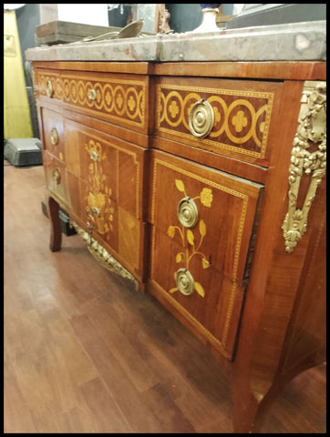 I.4074 CÓMODA FRANCESA SXIX CON MARQUETERÍA, BRONCE Y MÁRMOL