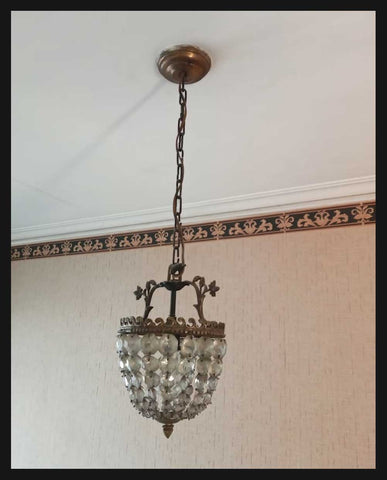 II.2474 LÁMPARA COLGANTE CRISTAL Y BRONCE