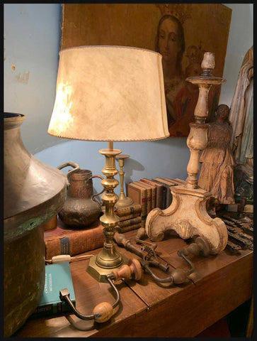 II.2193 PAR DE LÁMPARAS BRONCE Y CUERO